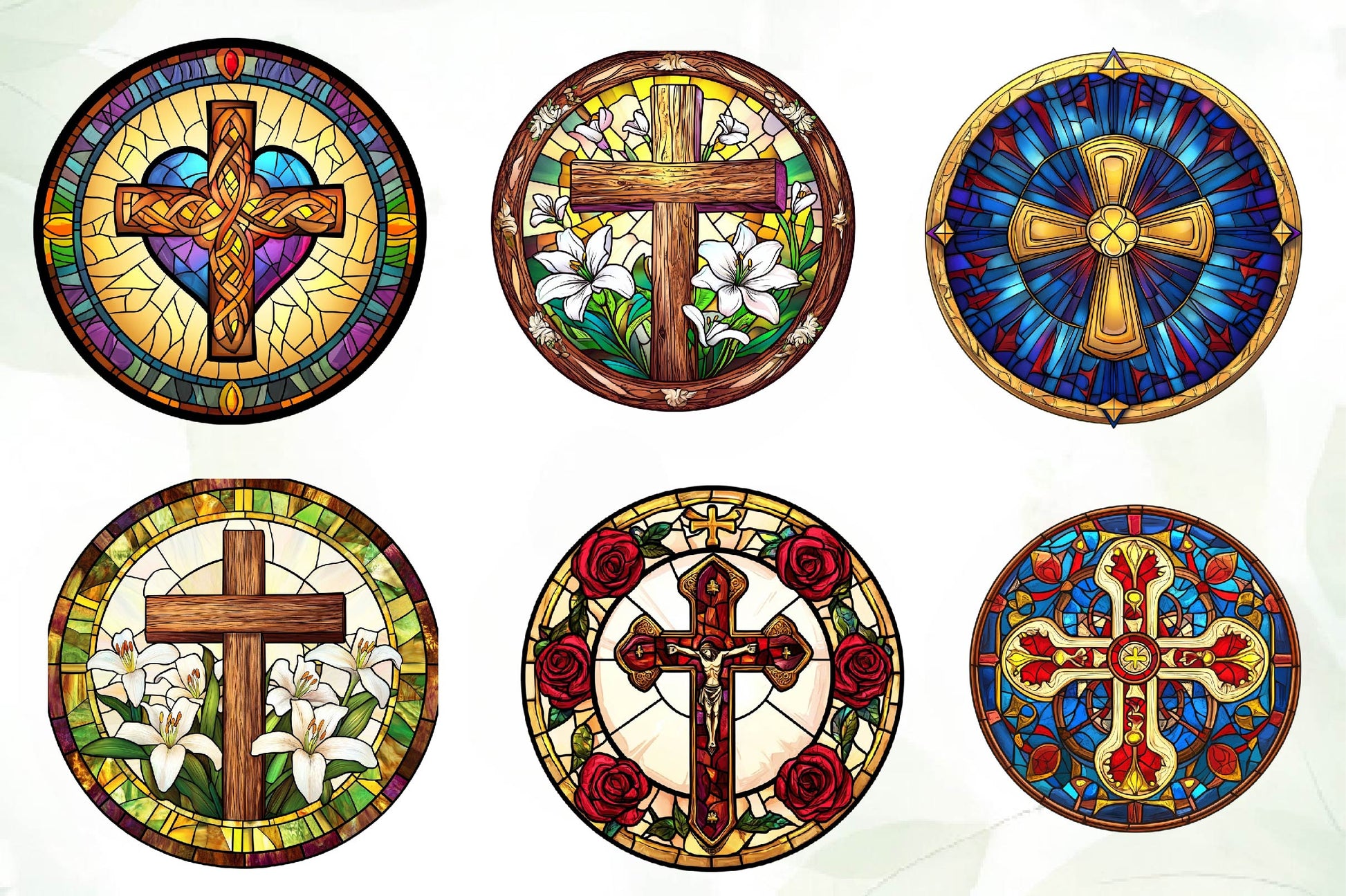 Christian Cross Round Stained Glass Clipart Bundle - CraftNest - Digital Crafting and Art