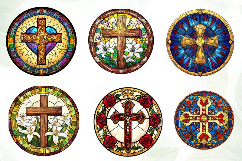 Christian Cross Round Stained Glass Clipart Bundle - CraftNest - Digital Crafting and Art
