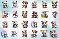 Hippie Cute Panda Clipart Bundle - CraftNest - Digital Crafting and Art