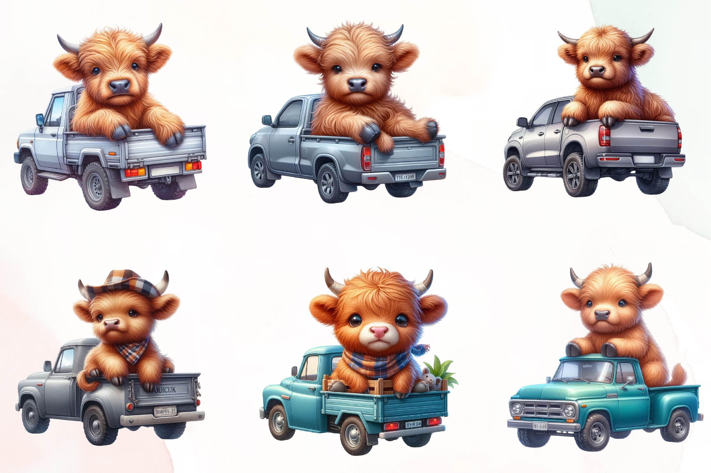 Highland Cow On The Truck Clipart Bundle - CraftNest - Digital Crafting and Art