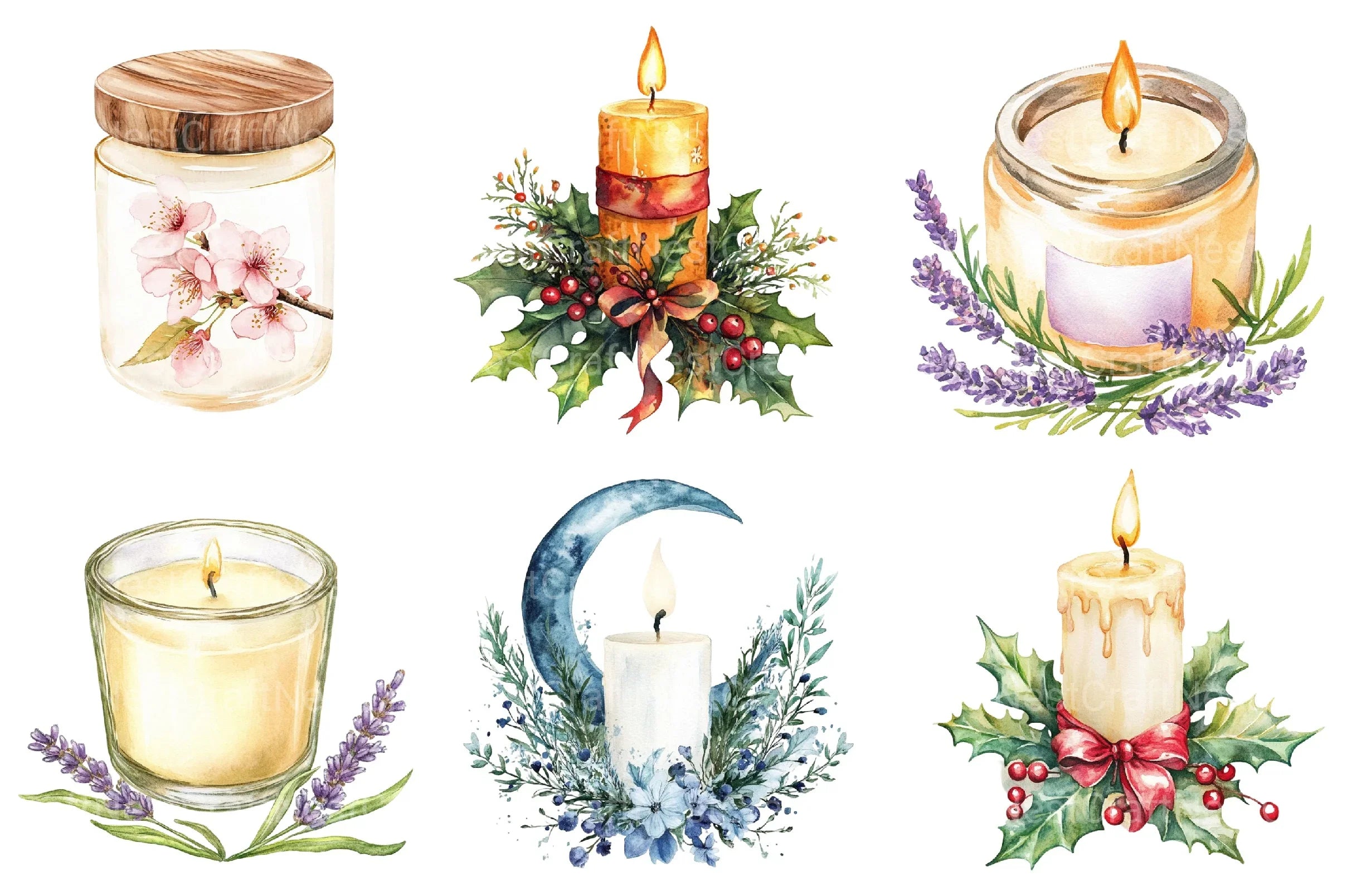 Flowery Candles Clipart Bundle - CraftNest - Digital Crafting and Art
