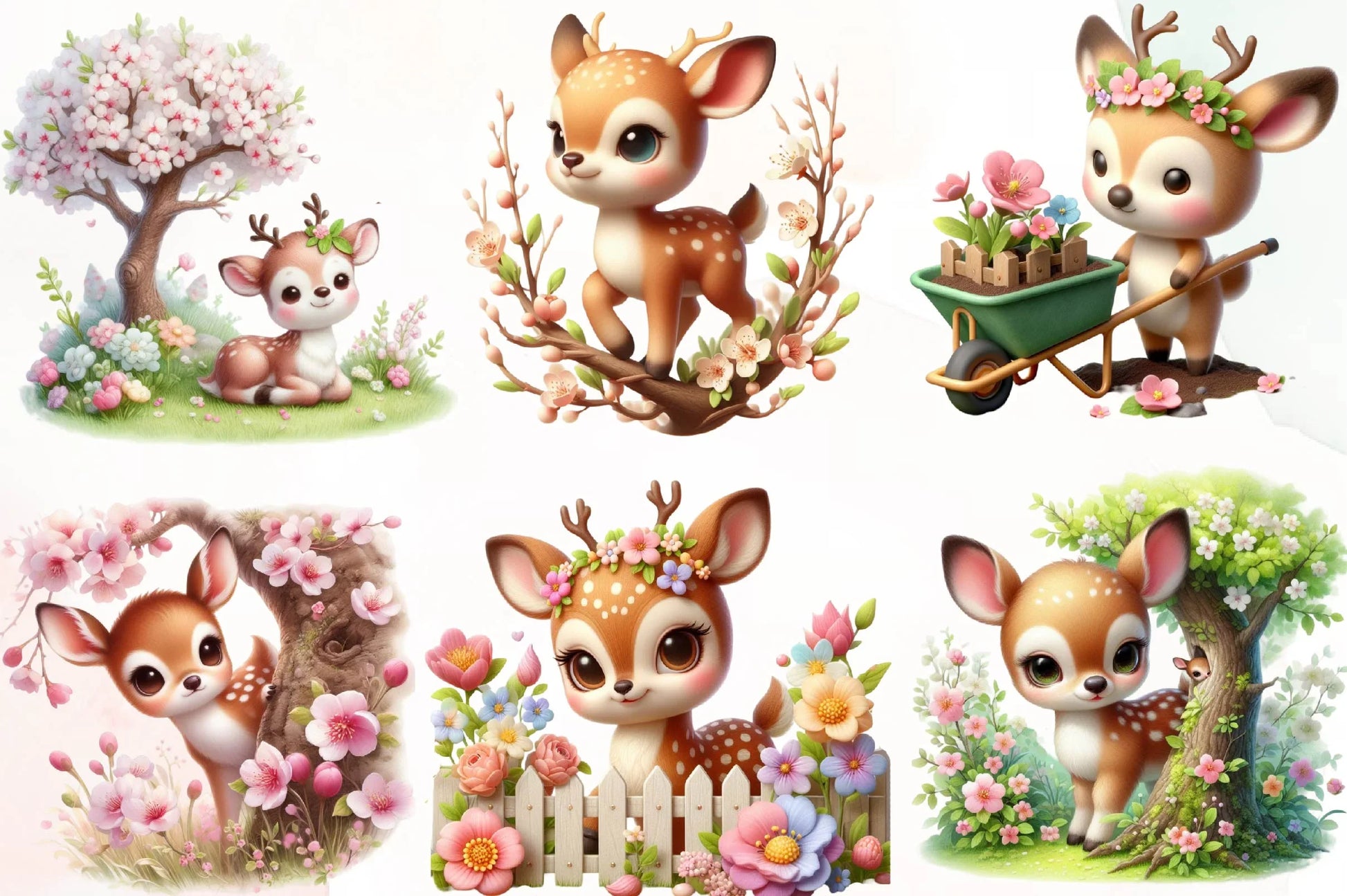 Cute Spring Deer Clipart Bundle - CraftNest - Digital Crafting and Art