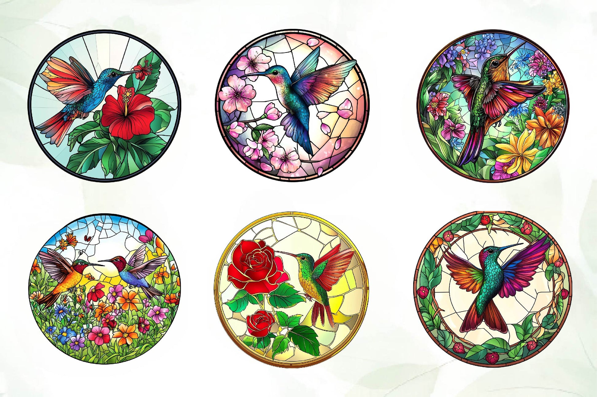 Hummingbird & Flowers Round Stained Glass Art Clipart Bundle - CraftNest - Digital Crafting and Art