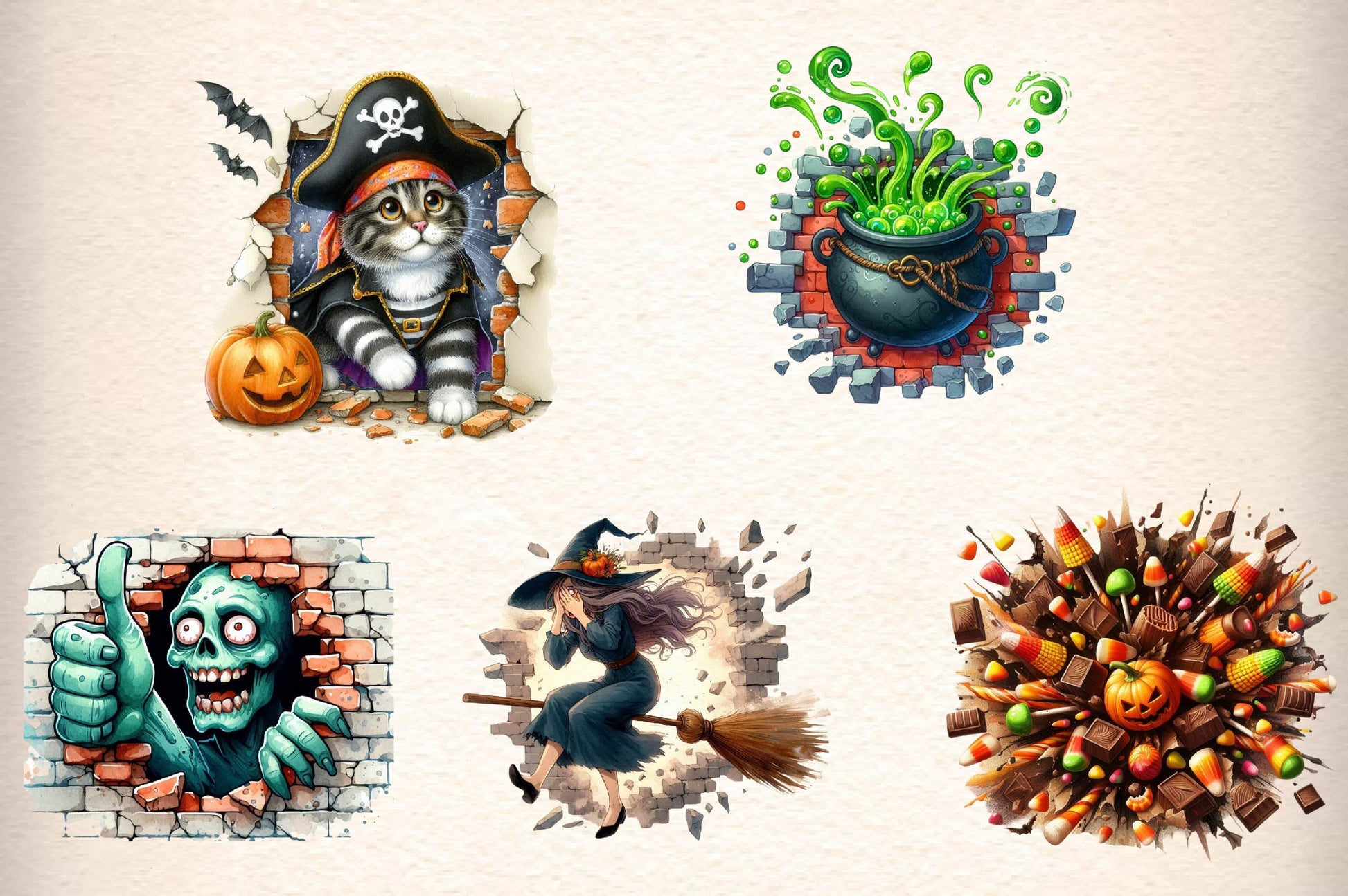 Funny Halloween Break Through Clipart Bundle - CraftNest - Digital Crafting and Art