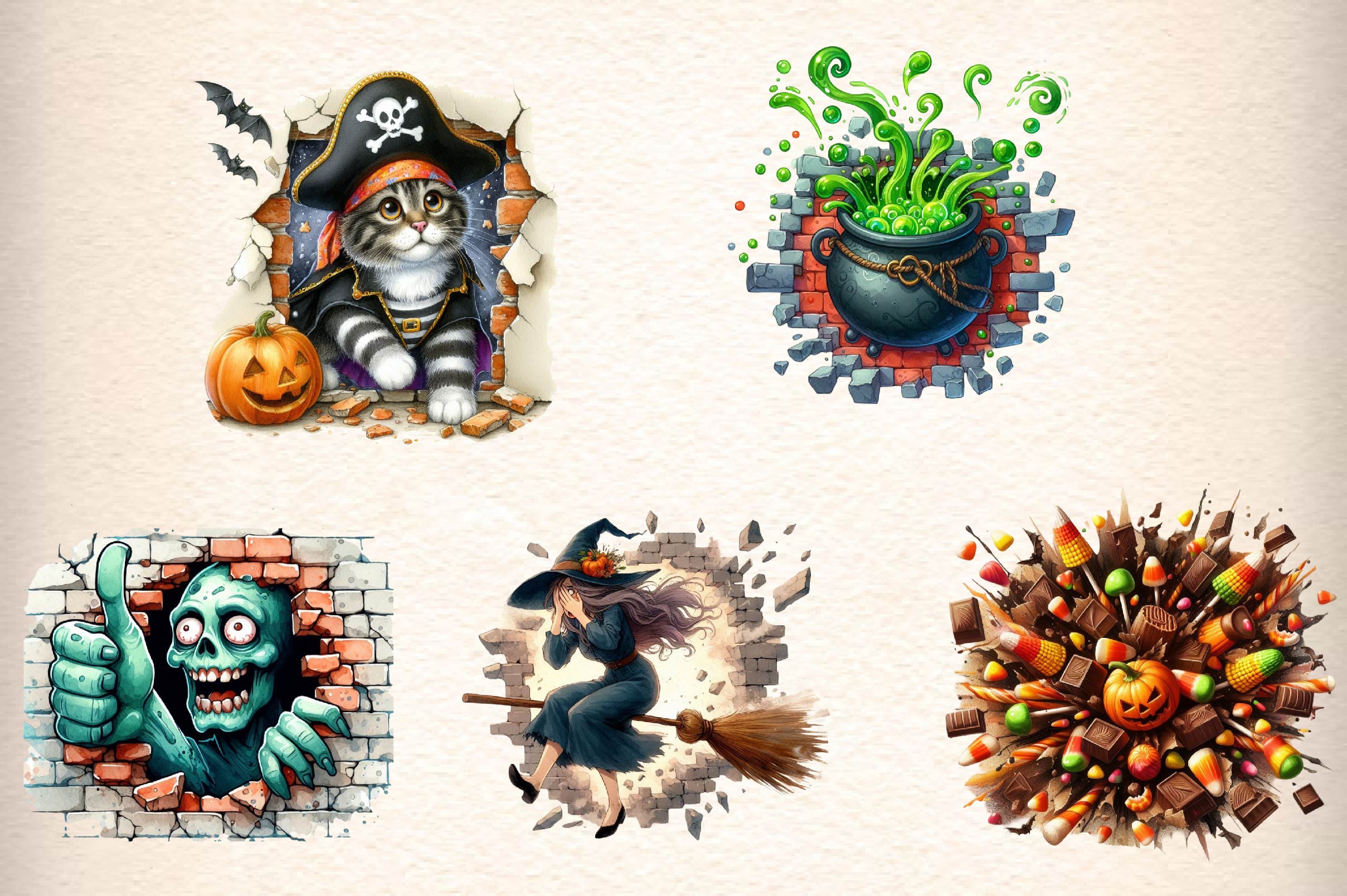 Funny Halloween Break Through Clipart Bundle - CraftNest - Digital Crafting and Art