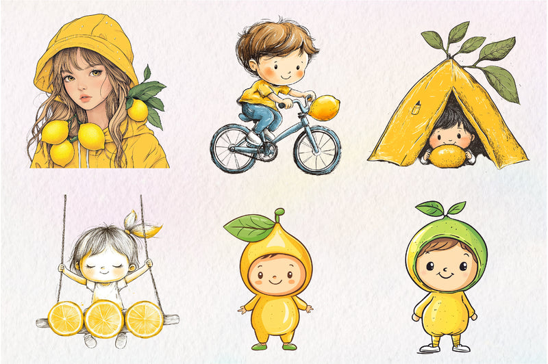 Lemon Kid Clipart Bundle - CraftNest - Digital Crafting and Art