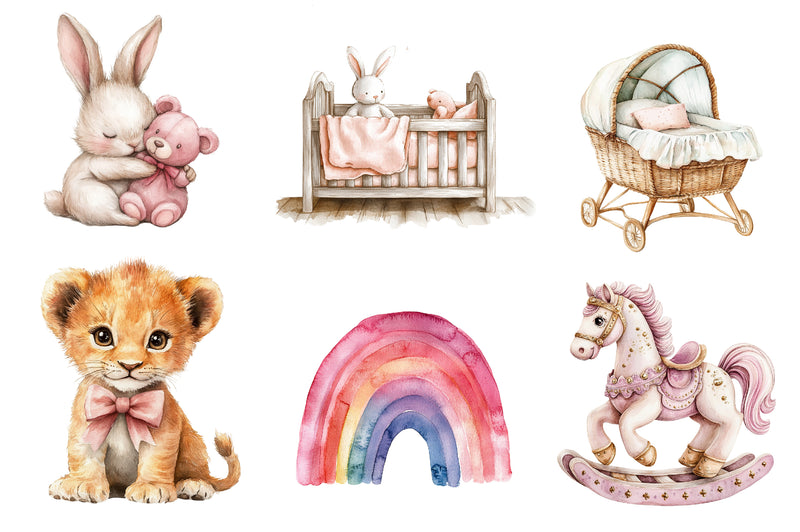 Pink Baby Girl Nursery Clipart Bundle 1 - CraftNest - Digital Crafting and Art
