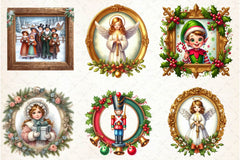 Vintage Christmas Framed Character Clipart Bundle - CraftNest - Digital Crafting and Art