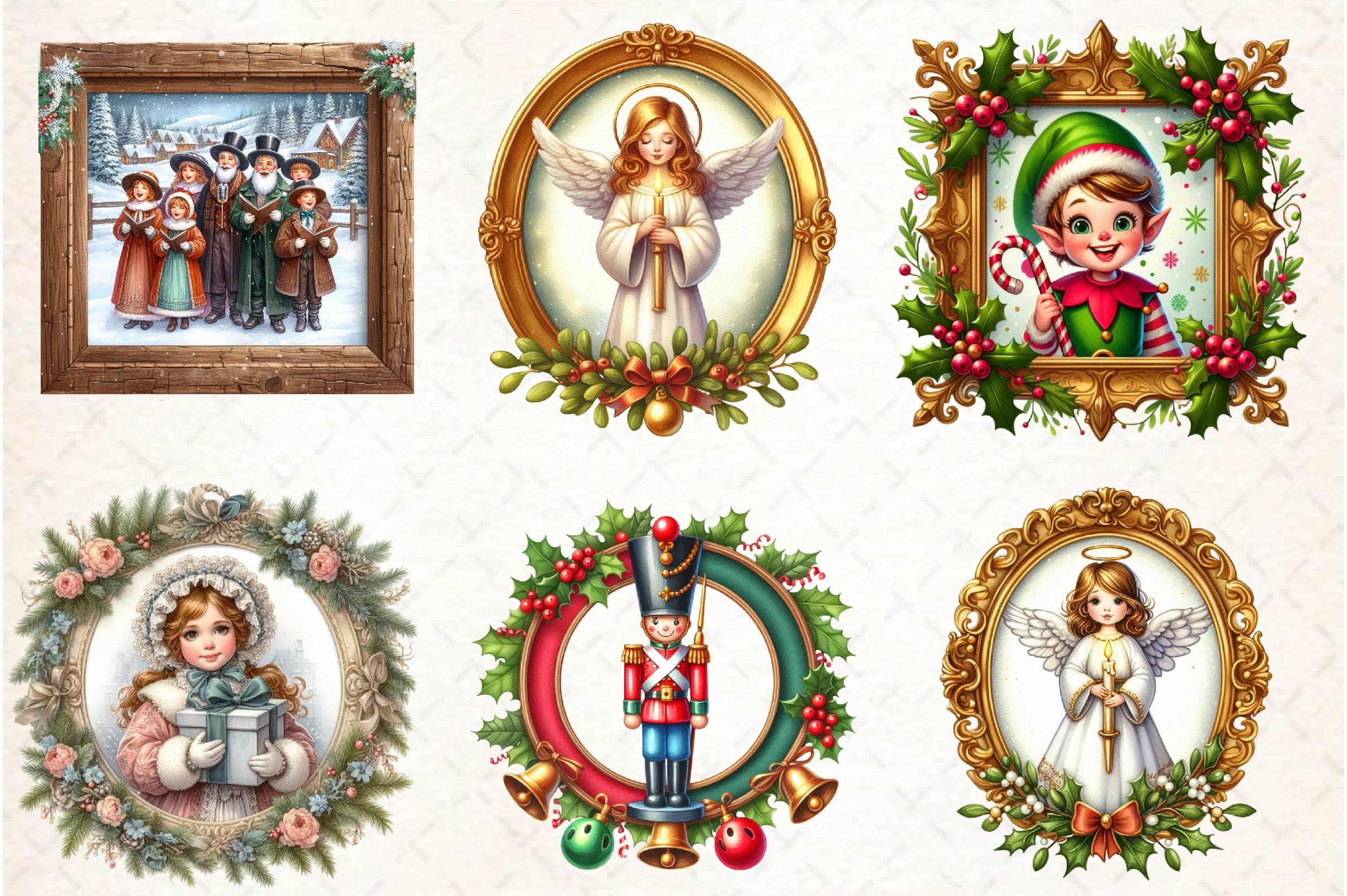 Vintage Christmas Framed Character Clipart Bundle - CraftNest - Digital Crafting and Art