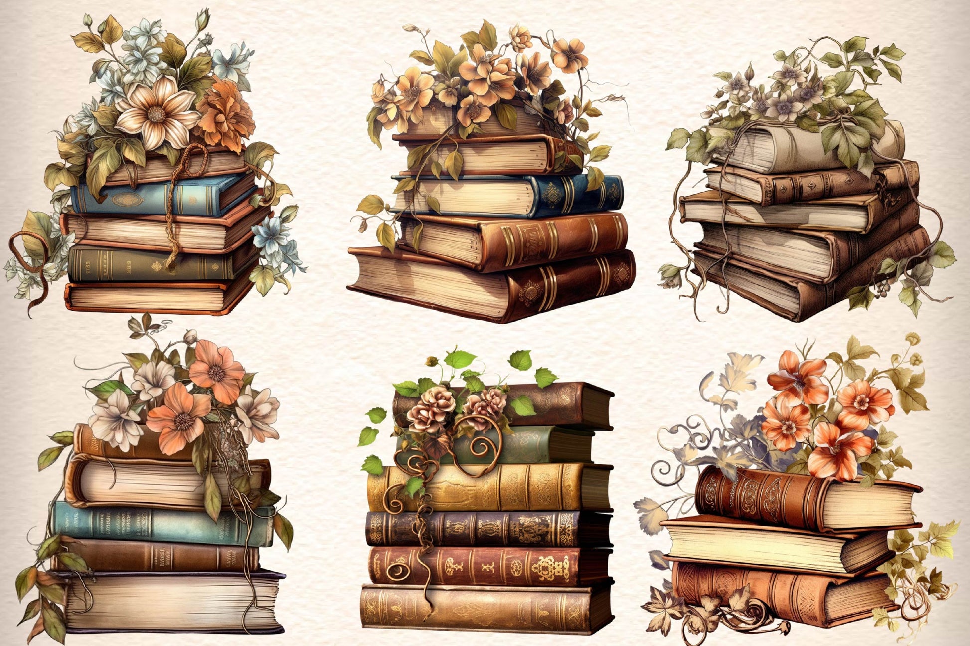 Old Books With Flowers Clipart Bundle - CraftNest - Digital Crafting and Art