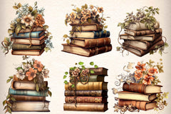 Old Books With Flowers Clipart Bundle - CraftNest - Digital Crafting and Art