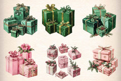 Vintage Pink Christmas Gifts Clipart Bundle - CraftNest - Digital Crafting and Art
