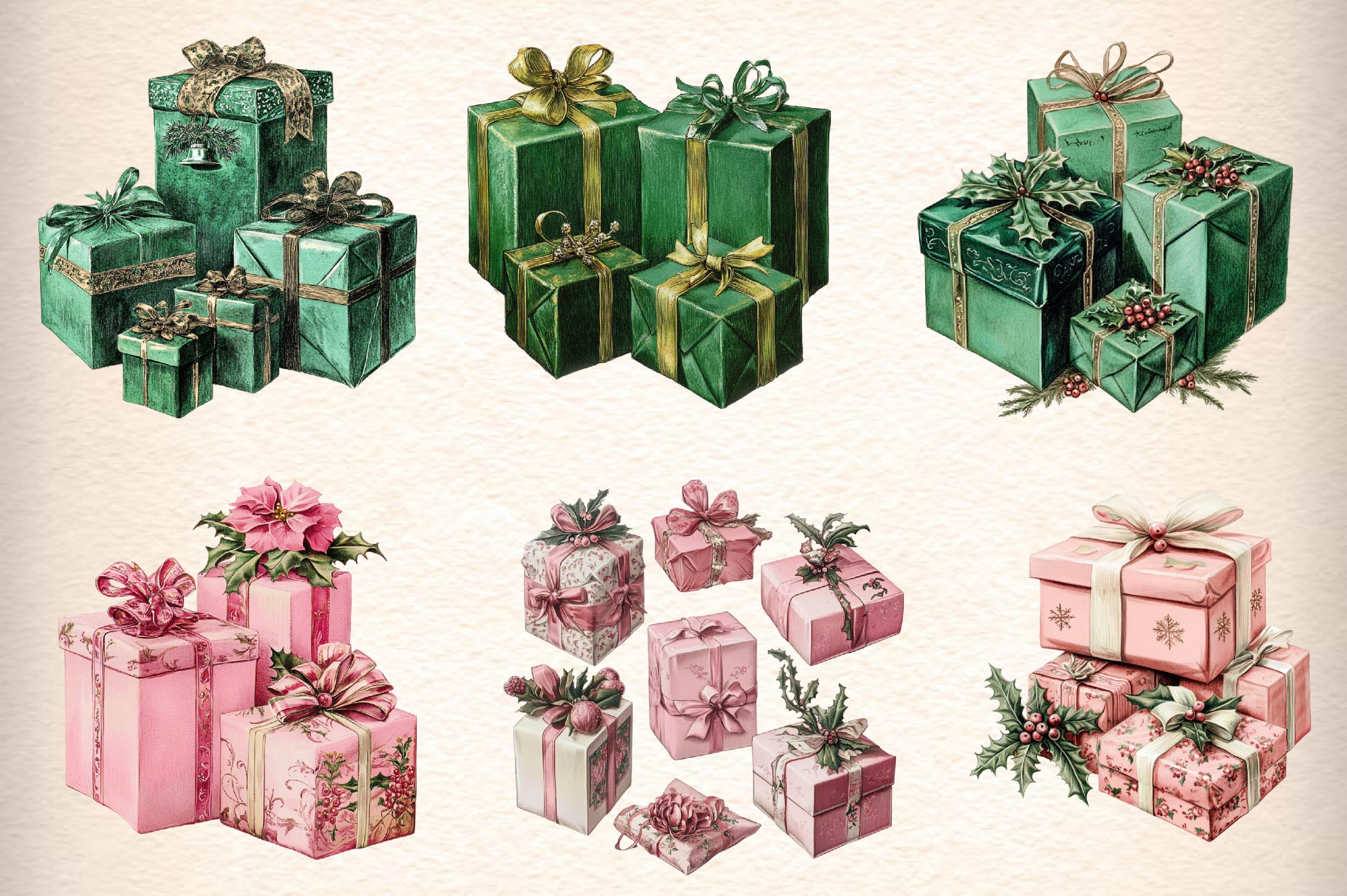 Vintage Pink Christmas Gifts Clipart Bundle - CraftNest - Digital Crafting and Art