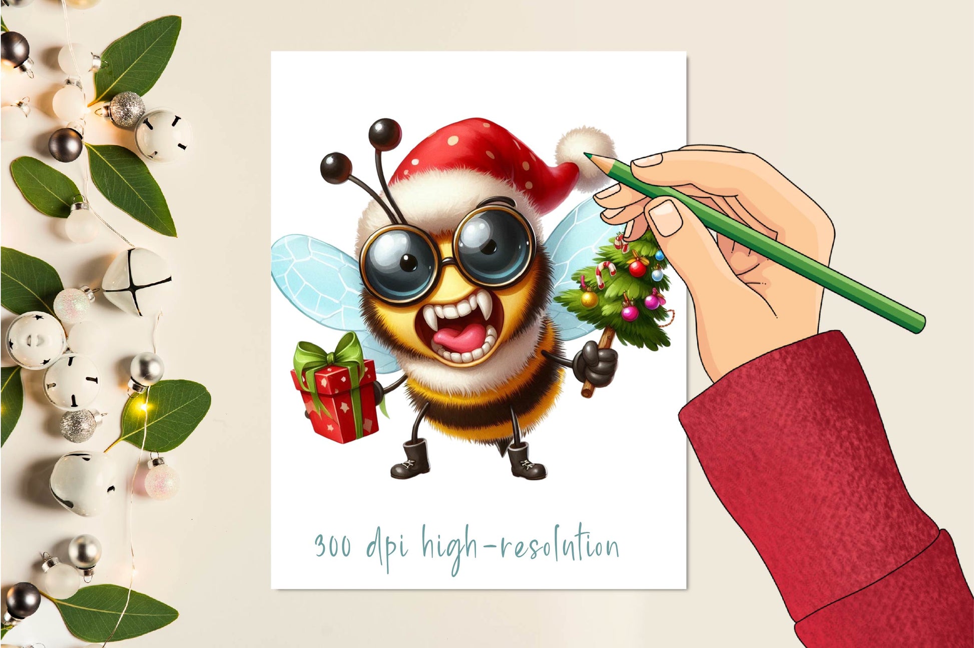 Christmas Funny Bee Clipart Bundle - CraftNest - Digital Crafting and Art