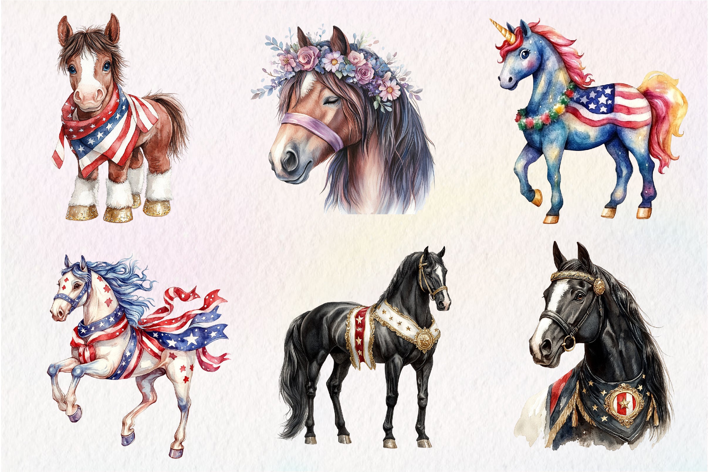 Patriotic 4th Of July Horses Clipart Bundle - CraftNest - Digital Crafting and Art