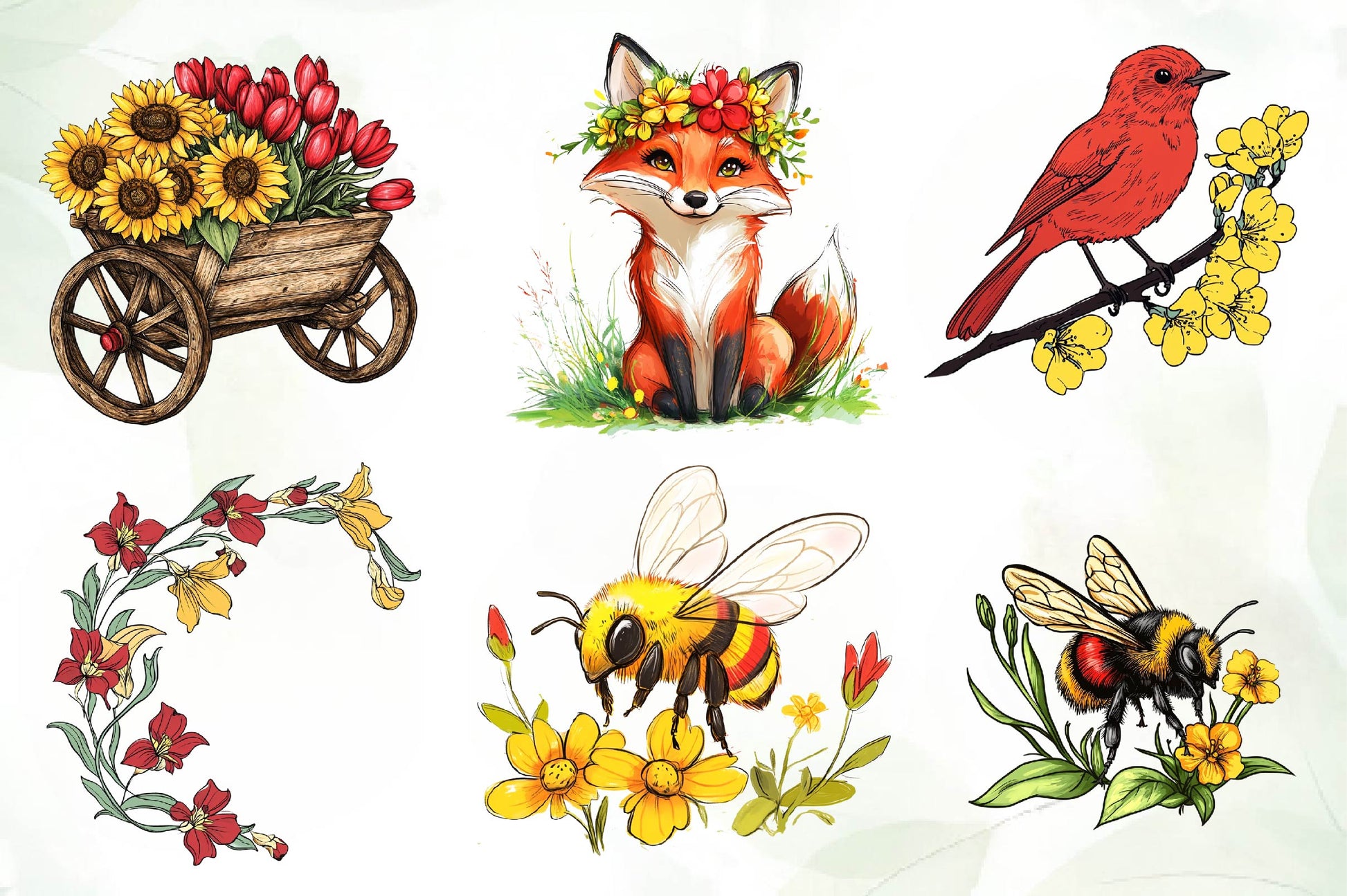 Red & Yellow Spring Clipart Bundle - CraftNest - Digital Crafting and Art