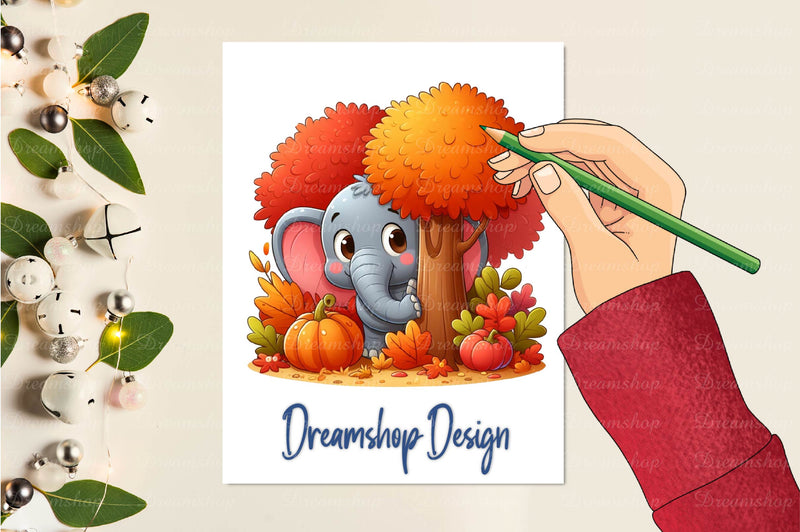 Cute Autumn Elephant Clipart Bundle - CraftNest - Digital Crafting and Art