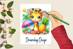 Funny Giraffe In Pool Party Clipart Bundle - CraftNest - Digital Crafting and Art