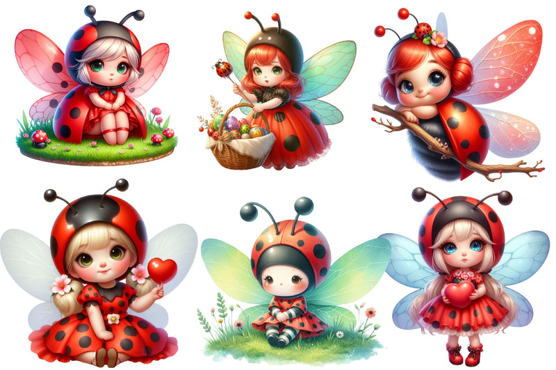 Cute Baby Ladybug Fairy Clipart Bundle - CraftNest - Digital Crafting and Art