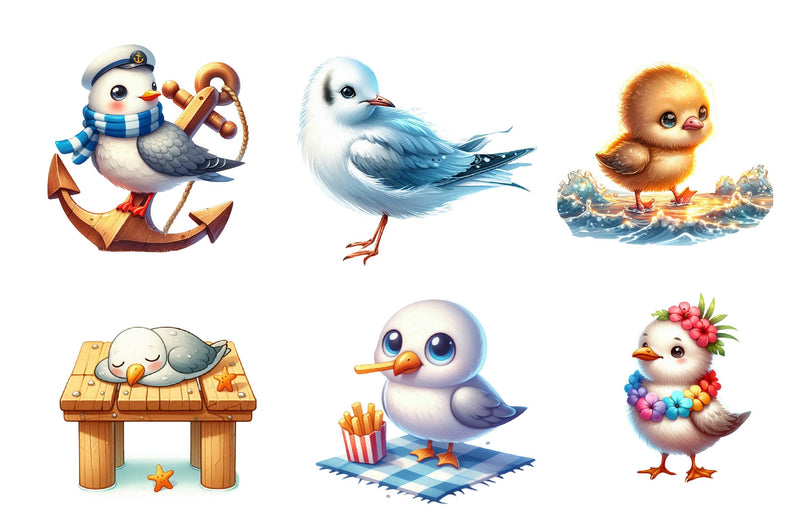 Summer Seagulls Clipart Bundle 1 - CraftNest - Digital Crafting and Art