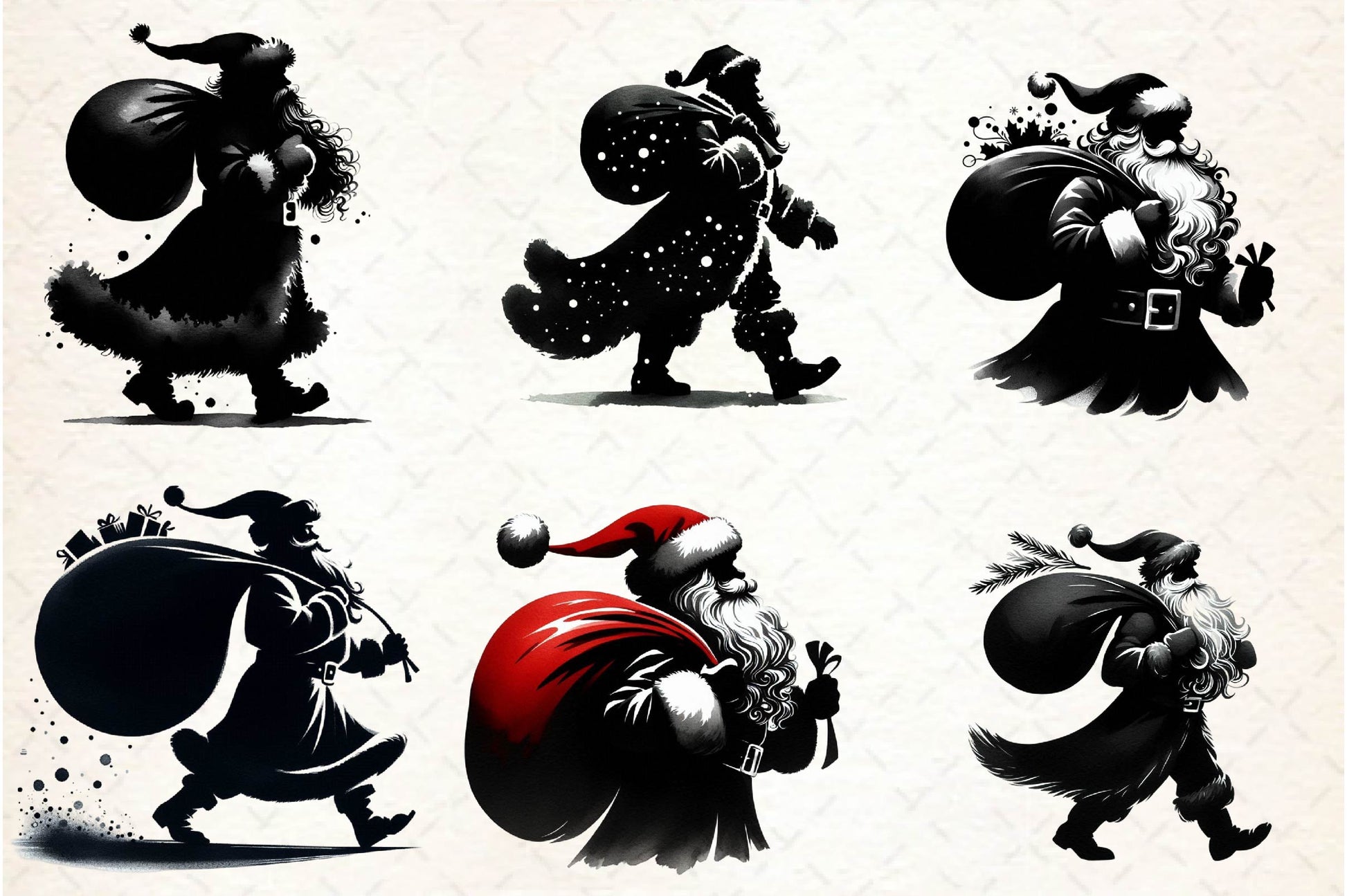 Black And White Santa Clipart Bundle - CraftNest - Digital Crafting and Art