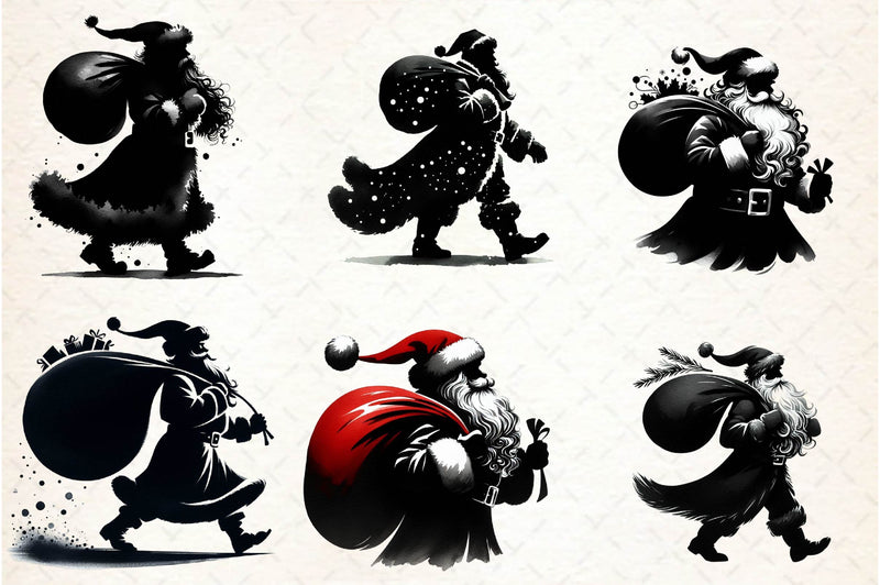 Black And White Santa Clipart Bundle - CraftNest - Digital Crafting and Art