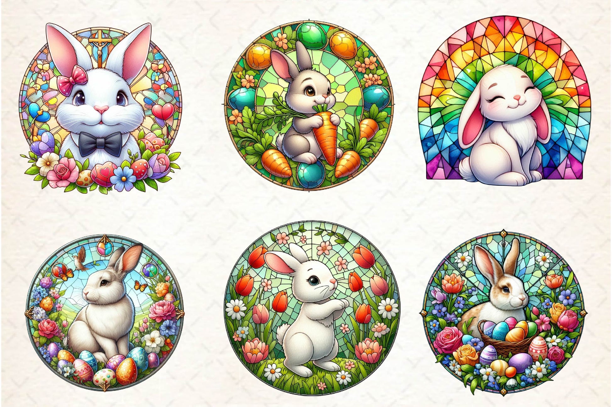 Round Stained Glass Easter Bunny Clipart Bundle - CraftNest - Digital Crafting and Art
