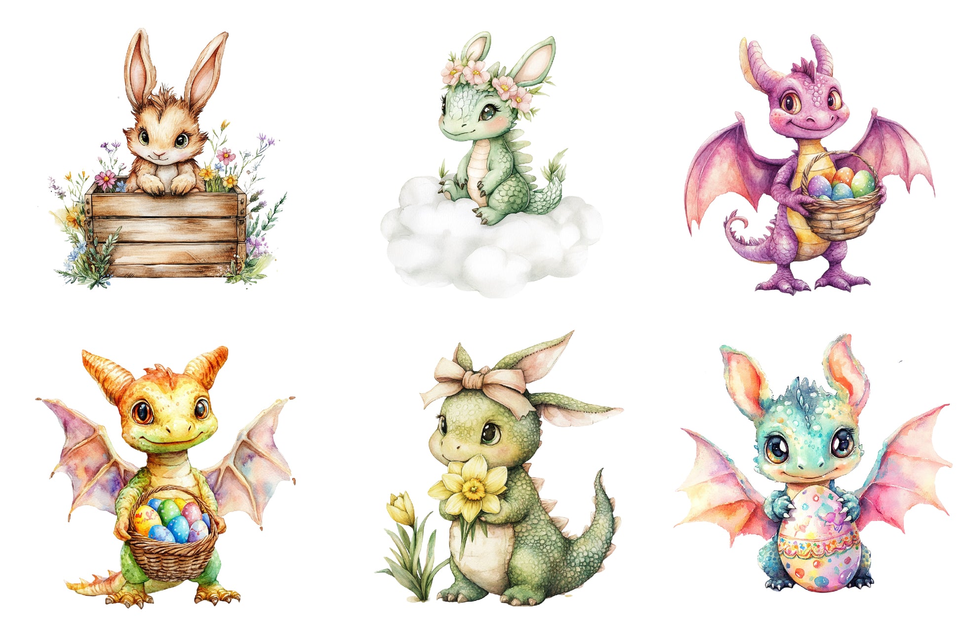 Baby Dragon With Bunny Ears Clipart Bundle - CraftNest - Digital Crafting and Art