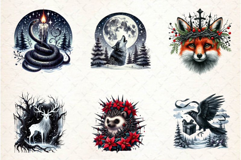 Christmas Gothic Animals Clipart Bundle - CraftNest - Digital Crafting and Art