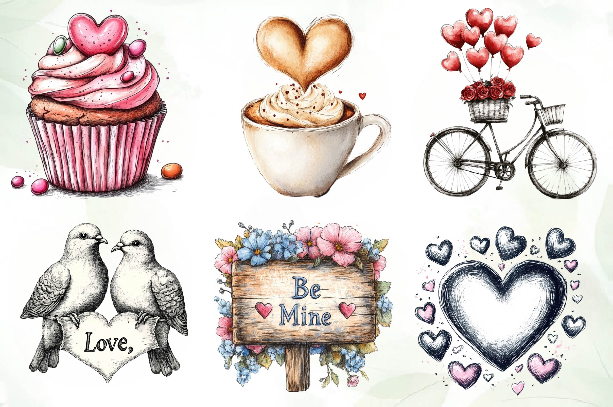 Hand Drawn Valentines Day Clipart Bundle - CraftNest - Digital Crafting and Art