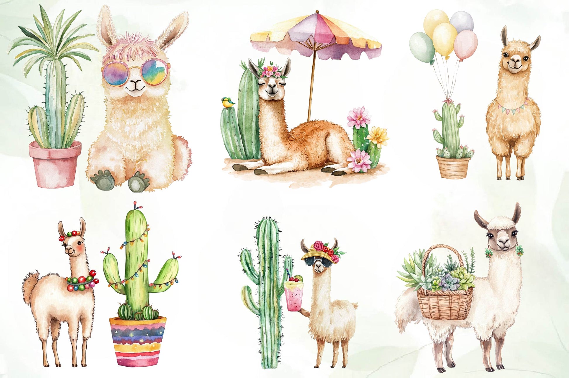 Adorable Summer Llama And Cactus Clipart Bundle - CraftNest - Digital Crafting and Art