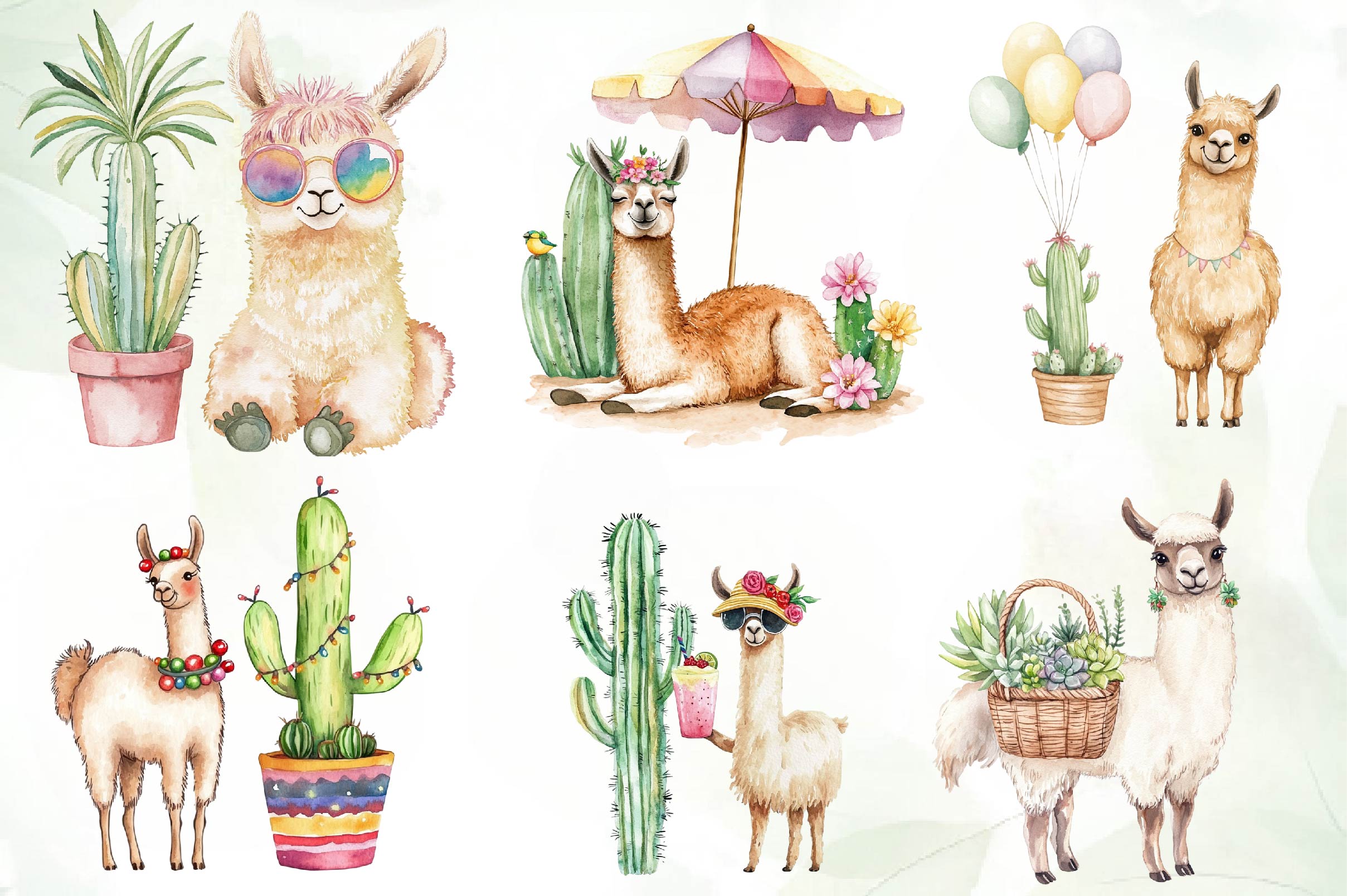 Adorable Summer Llama And Cactus Clipart Bundle - CraftNest - Digital Crafting and Art