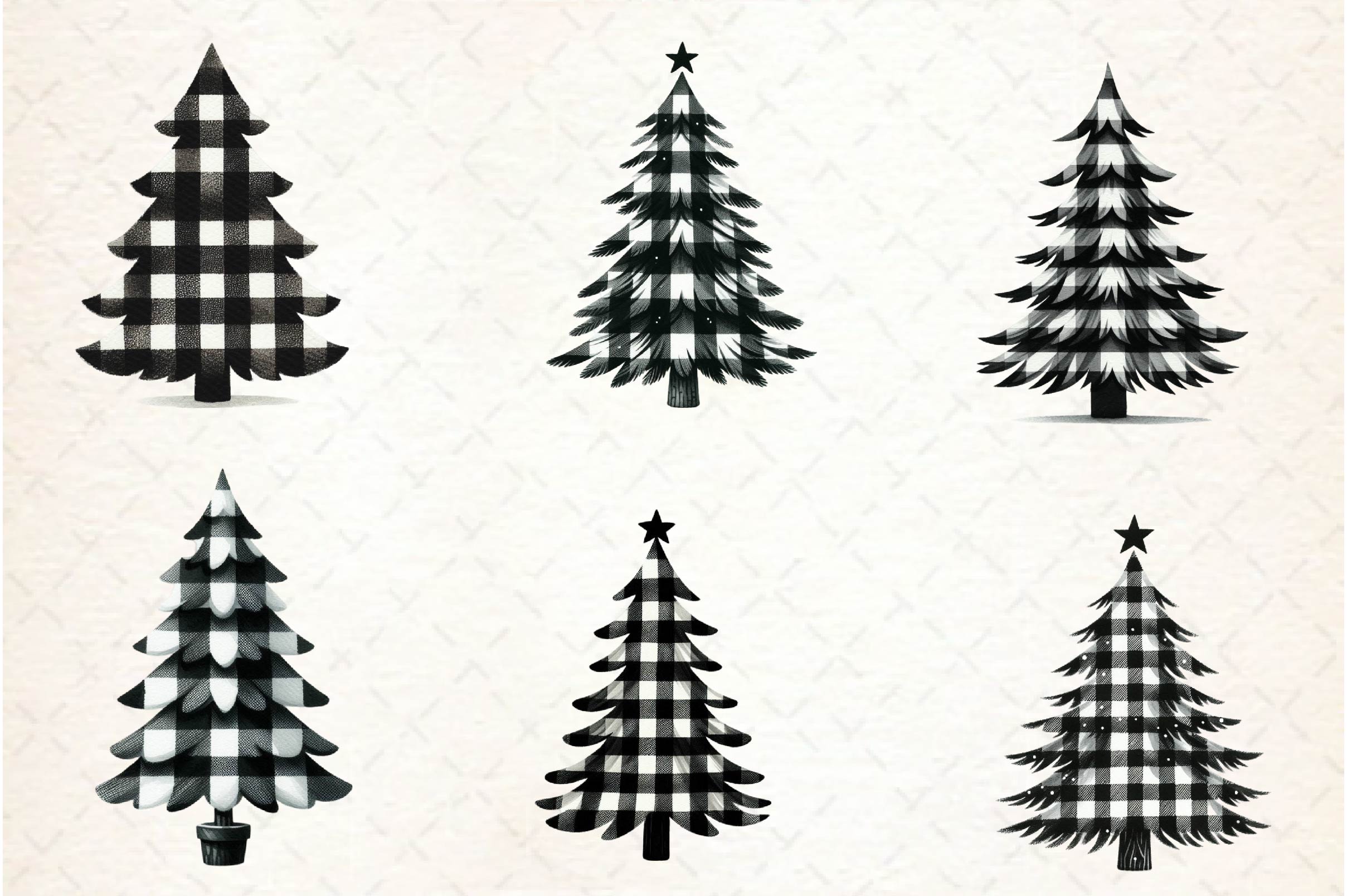 Black And White Christmas Tree Clipart Bundle - CraftNest - Digital Crafting and Art
