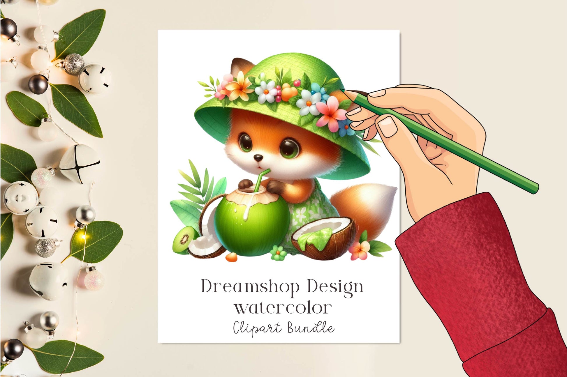 Summer Animals Eating Green Coconut Clipart Bundle - CraftNest - Digital Crafting and Art