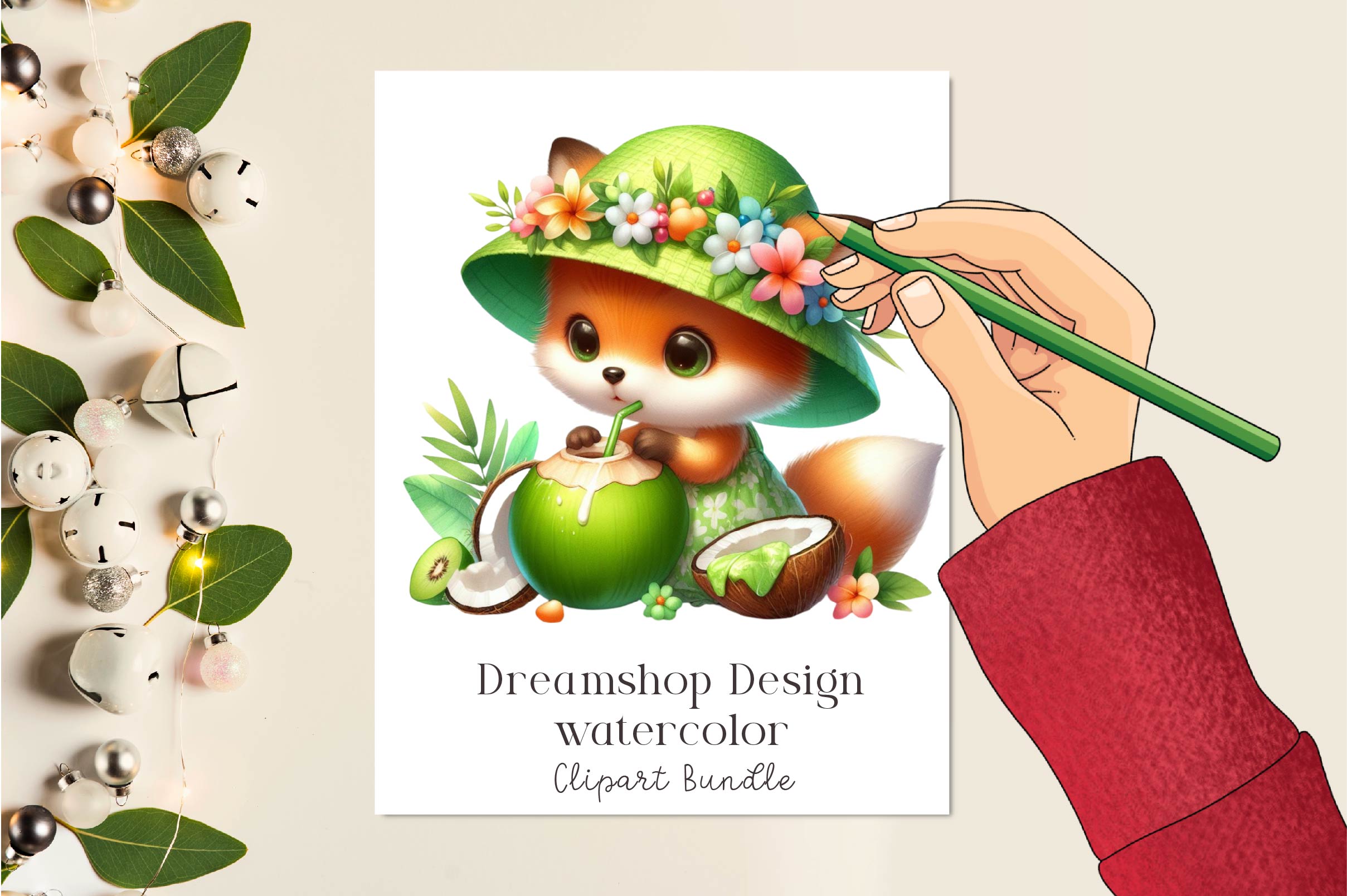 Summer Animals Eating Green Coconut Clipart Bundle - CraftNest - Digital Crafting and Art