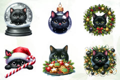 Peeking Christmas Black Cat Clipart Bundle - CraftNest - Digital Crafting and Art