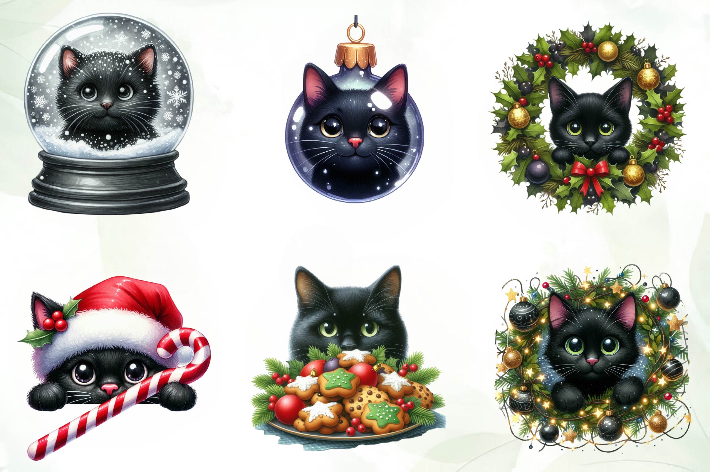 Peeking Christmas Black Cat Clipart Bundle - CraftNest - Digital Crafting and Art