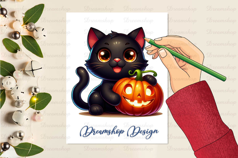 Halloween Black Cat With Pumpkin Clipart Bundle - CraftNest - Digital Crafting and Art