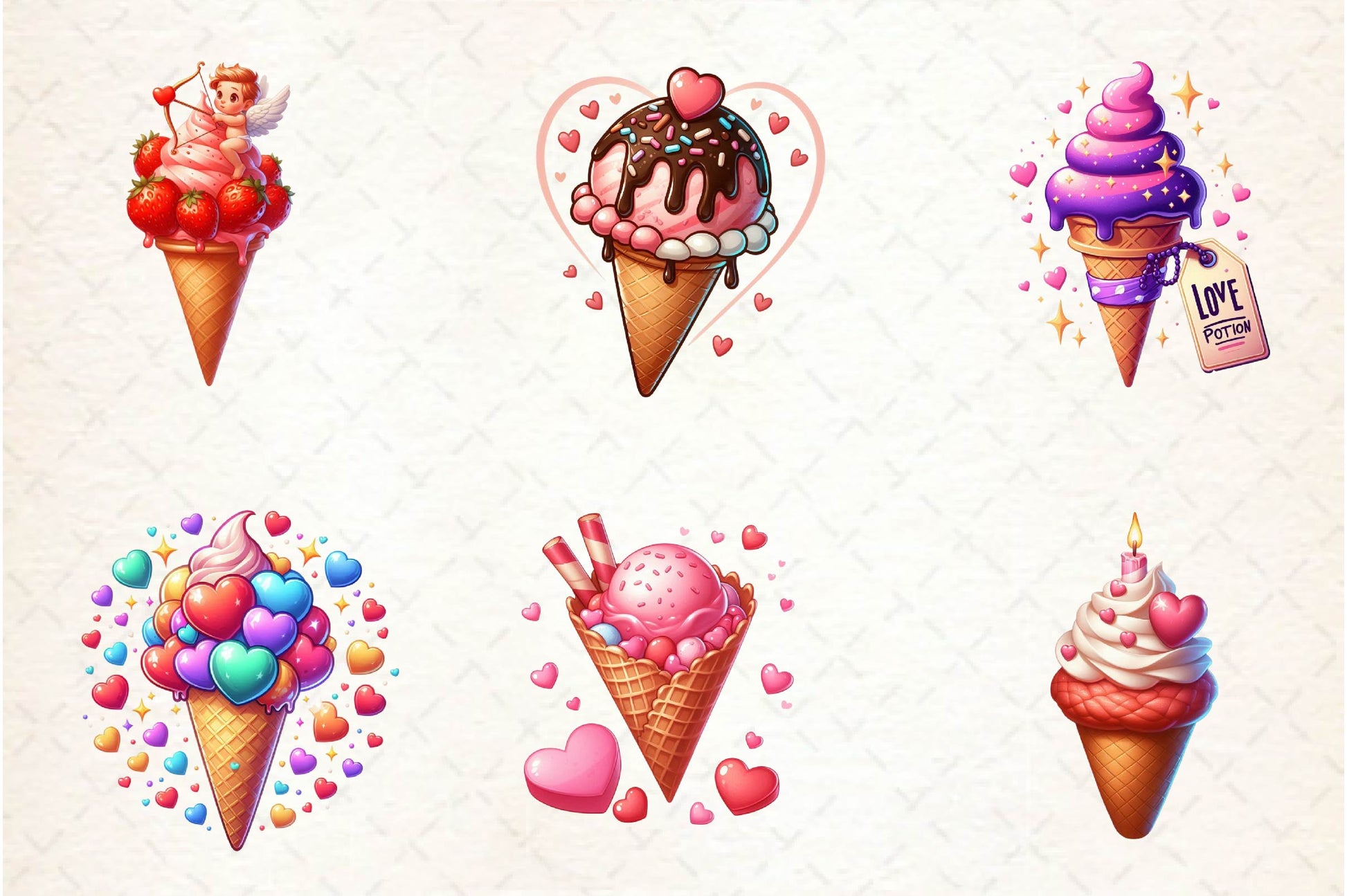 Valentine Love Ice Cream Cone Clipart Bundle - CraftNest - Digital Crafting and Art
