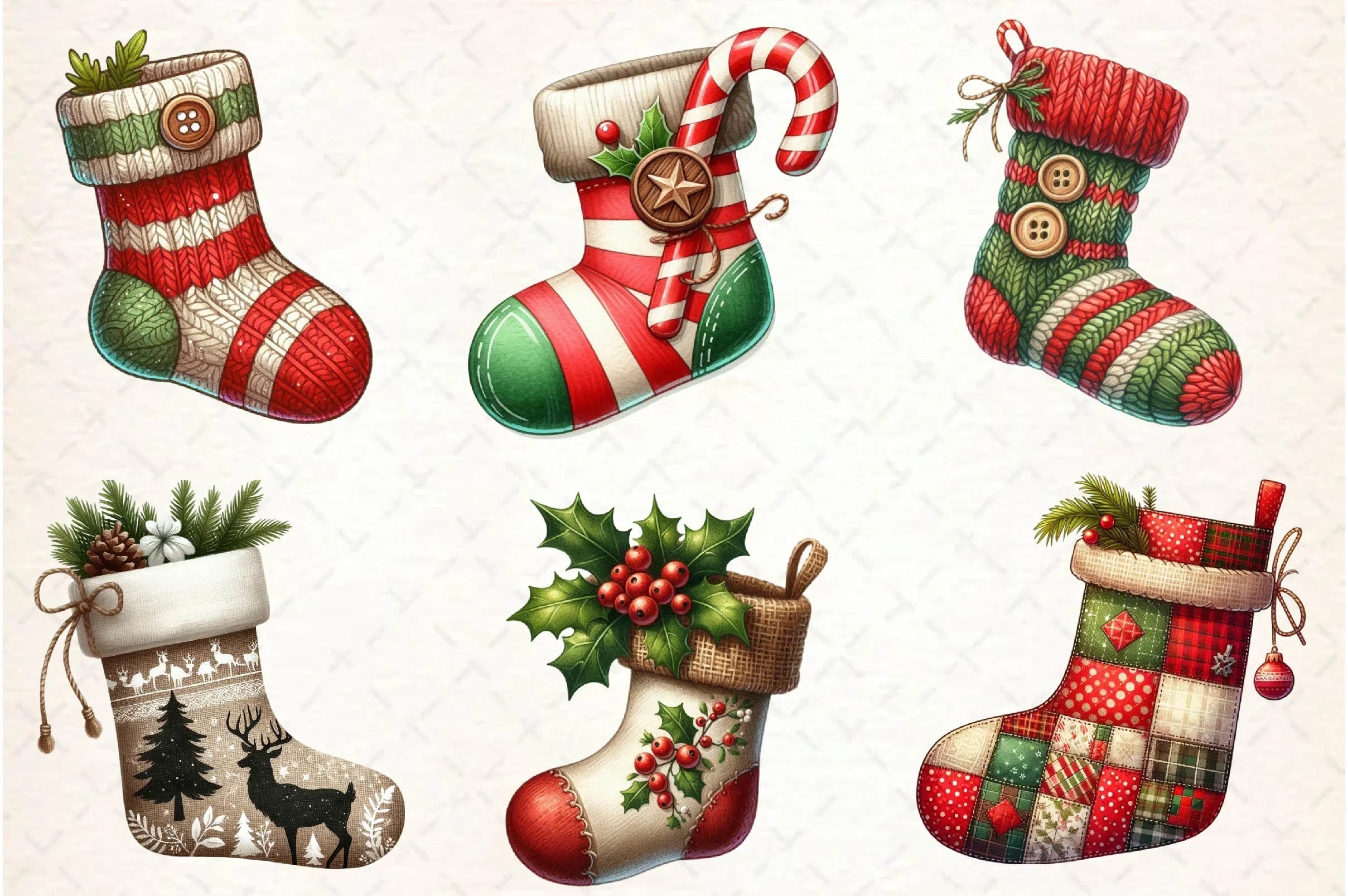 Rustic Christmas Stocking Socks Clipart Bundle - CraftNest - Digital Crafting and Art