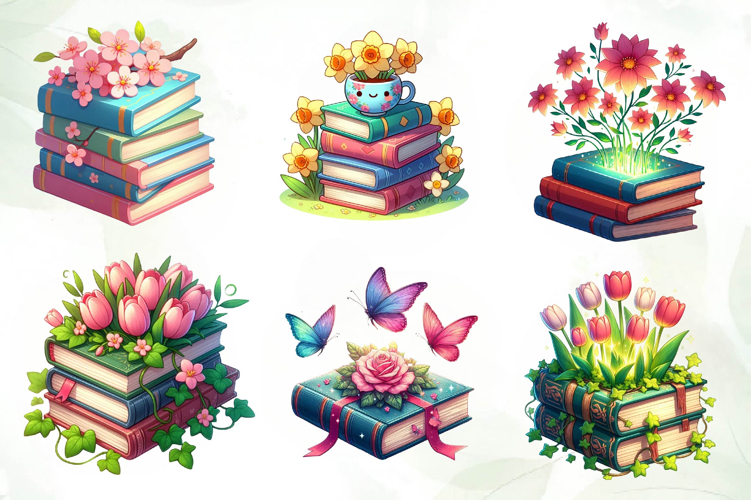 Spring Floral Book Stack Clipart Bundle - CraftNest - Digital Crafting and Art