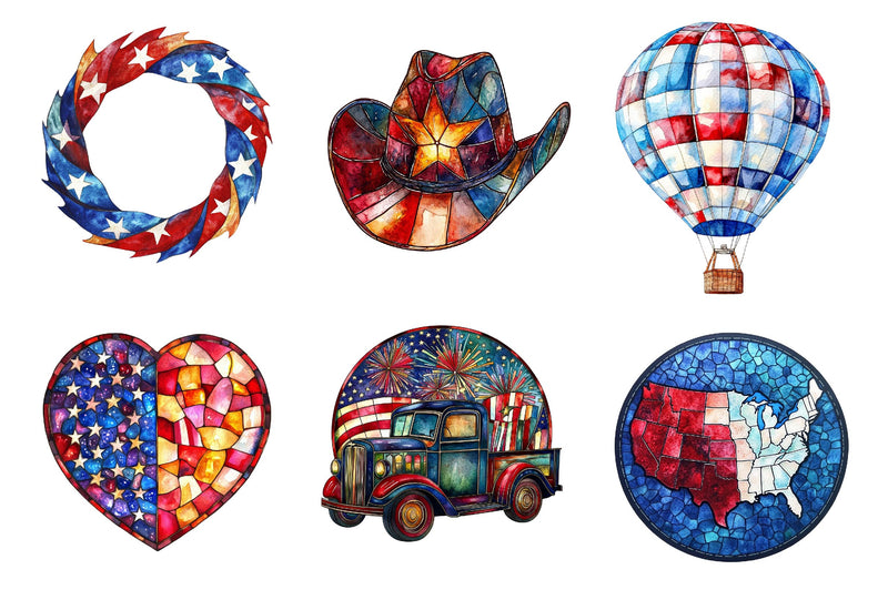 Round Stained Glass 4th Of July Clipart Bundle - CraftNest - Digital Crafting and Art
