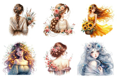 Beautiful Girl Back View With Flowers Clipart Bundle - CraftNest - Digital Crafting and Art