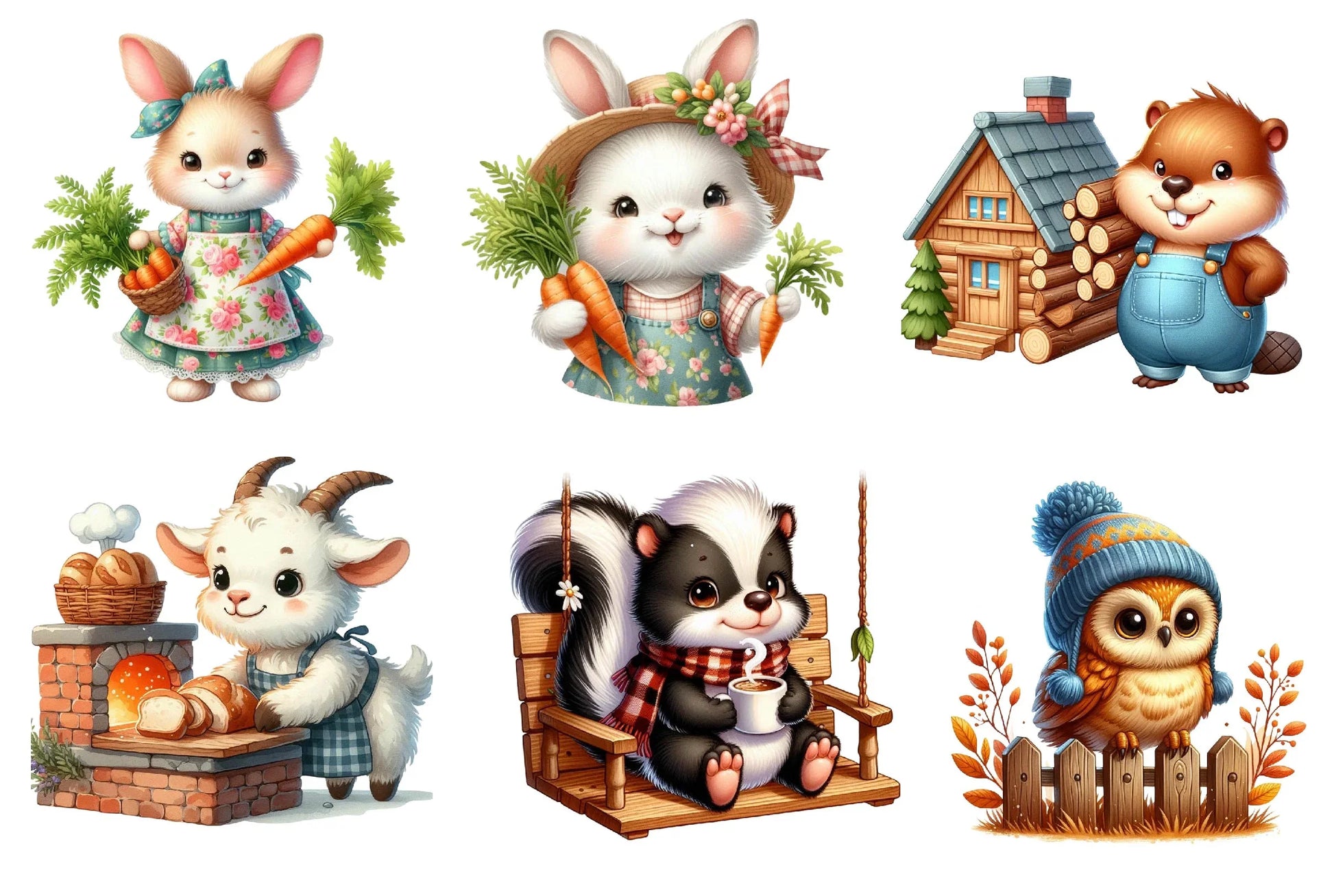 Rustic Animal Villagers Collection Clipart Bundle - CraftNest - Digital Crafting and Art