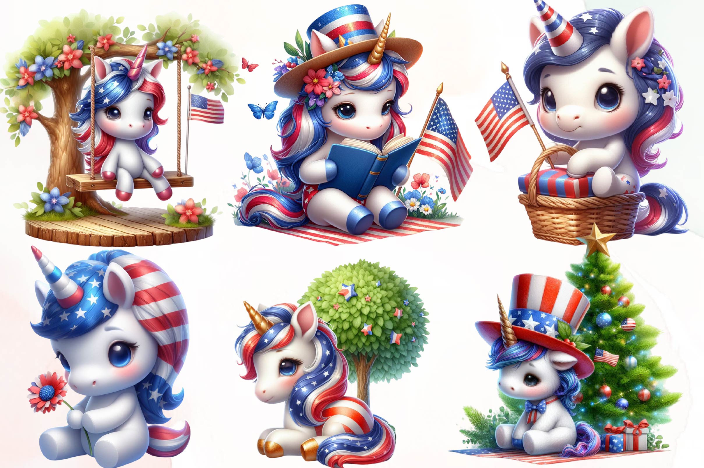 Patriotic Cute Unicorn Clipart Bundle - CraftNest - Digital Crafting and Art