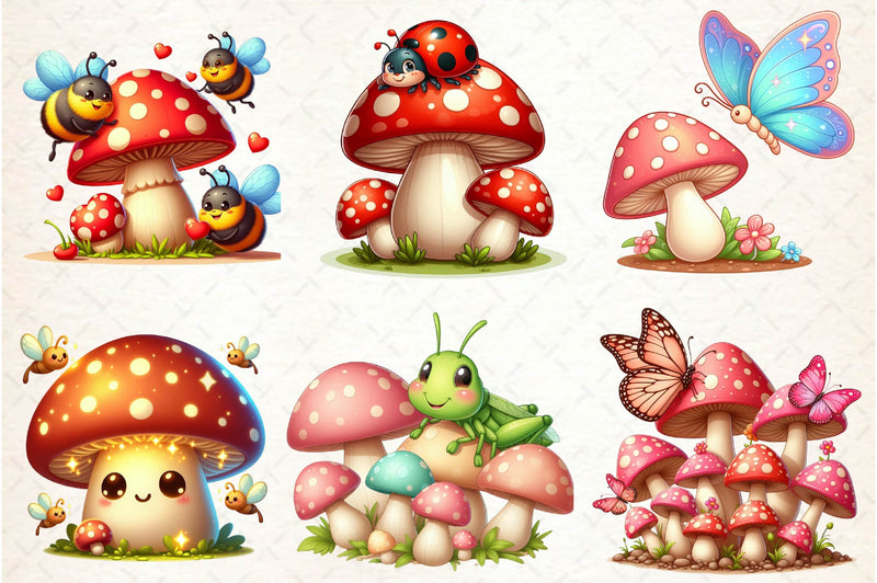 Cute Insects Mushroom Clipart Bundle - CraftNest - Digital Crafting and Art