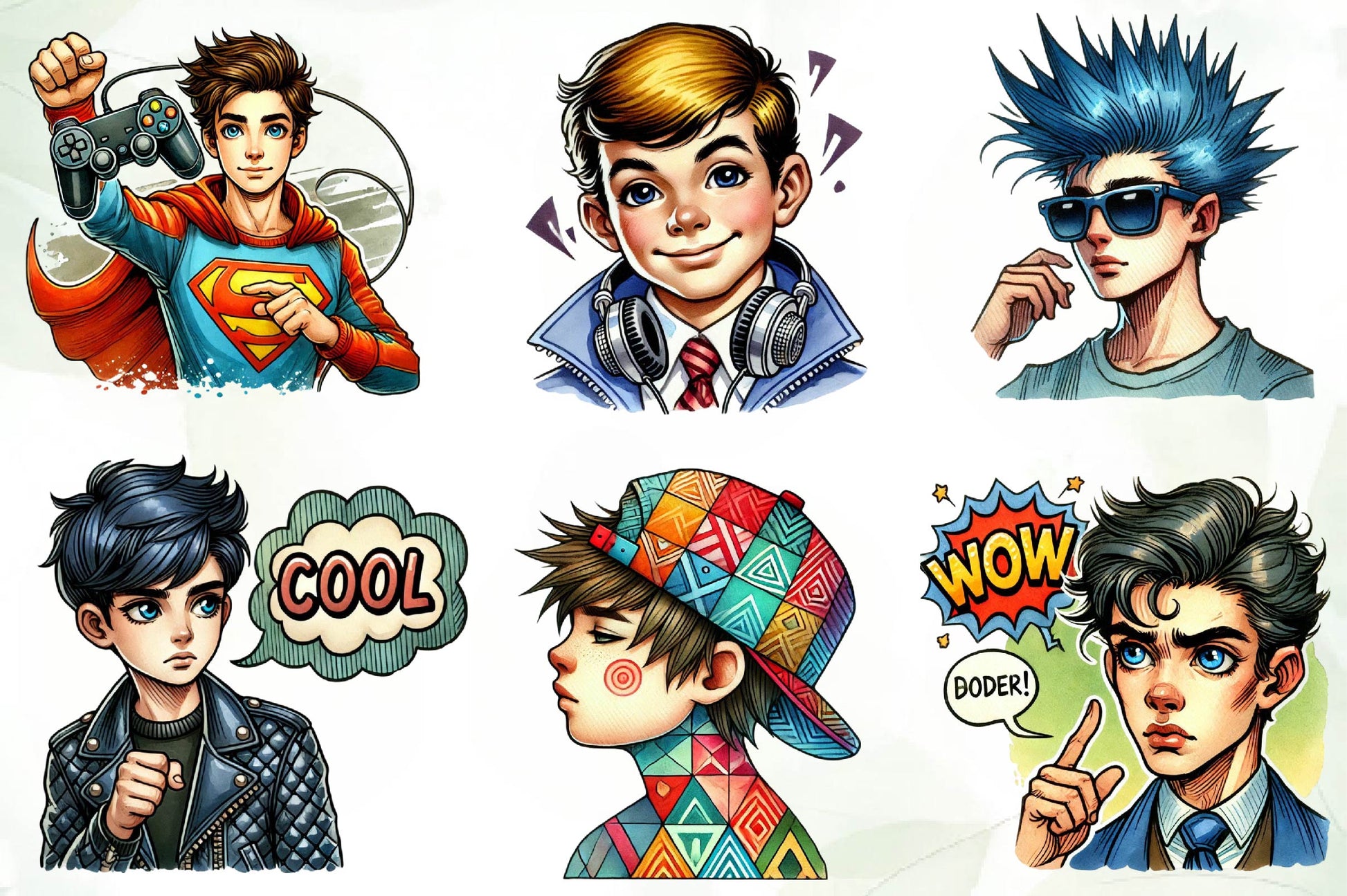 Pop Art Boy Clipart Bundle - CraftNest - Digital Crafting and Art
