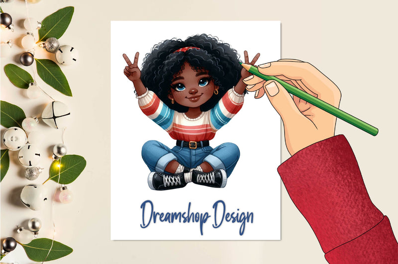 Cute Afro Girl Clipart Bundle - CraftNest - Digital Crafting and Art