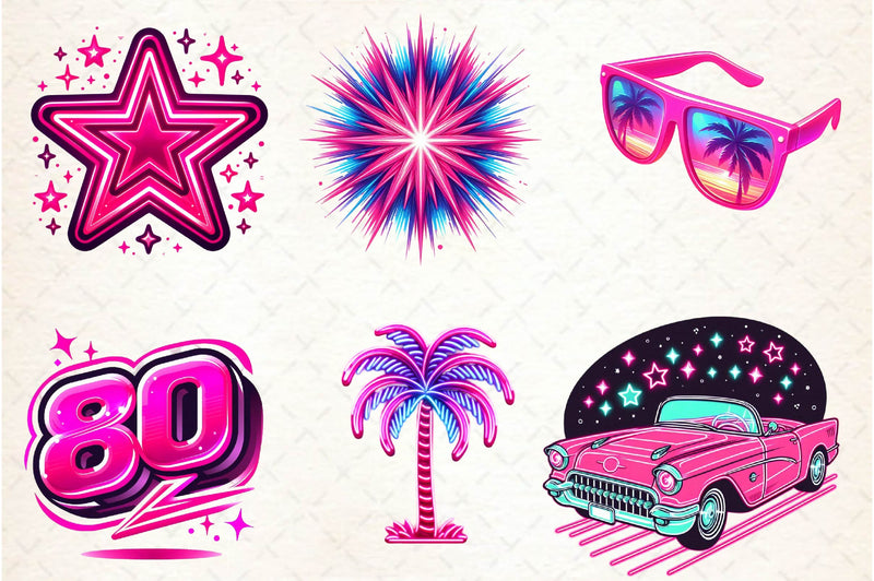 Neon Retro Pink Elements Clipart Bundle - CraftNest - Digital Crafting and Art