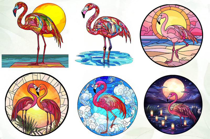 Round Stained Glass Flamingo Clipart Bundle - CraftNest - Digital Crafting and Art